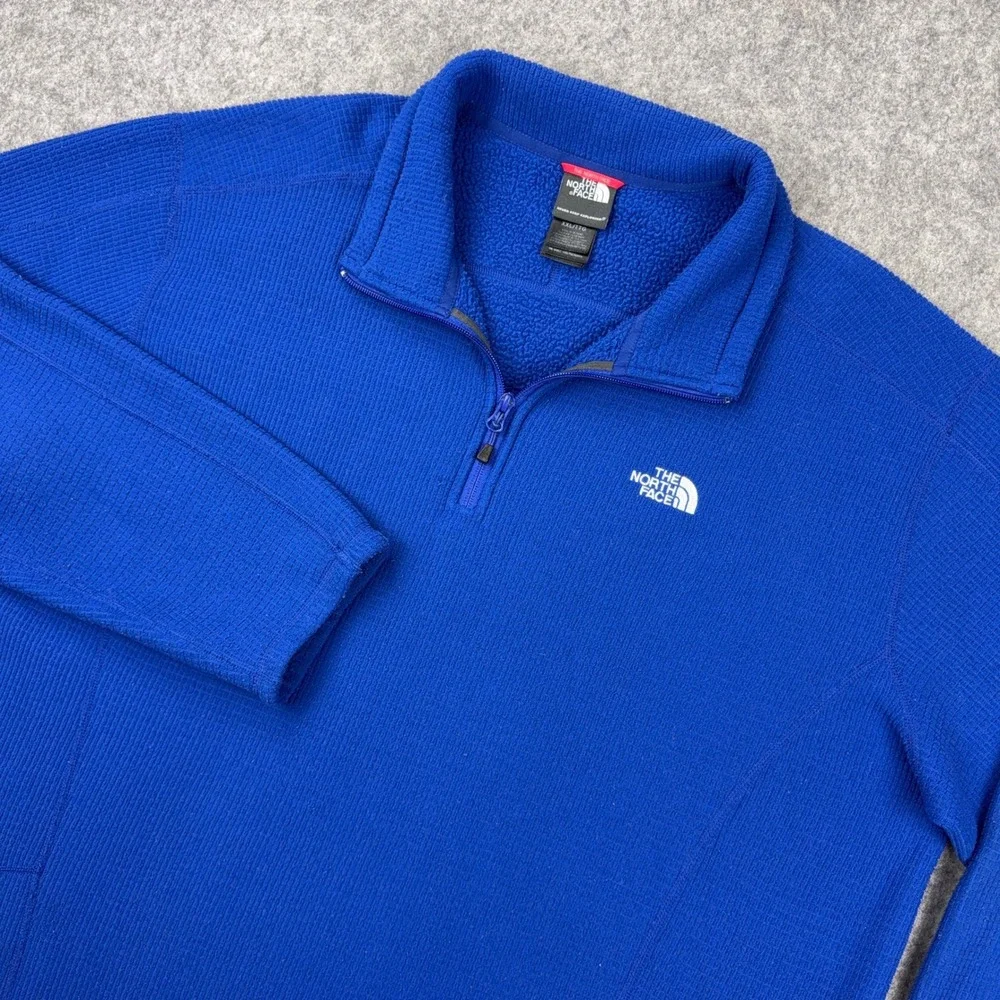 The North Face Fleece Mens 2XL Blue Grid Waffle Knit 1/4 Zip Pullover Outdoor